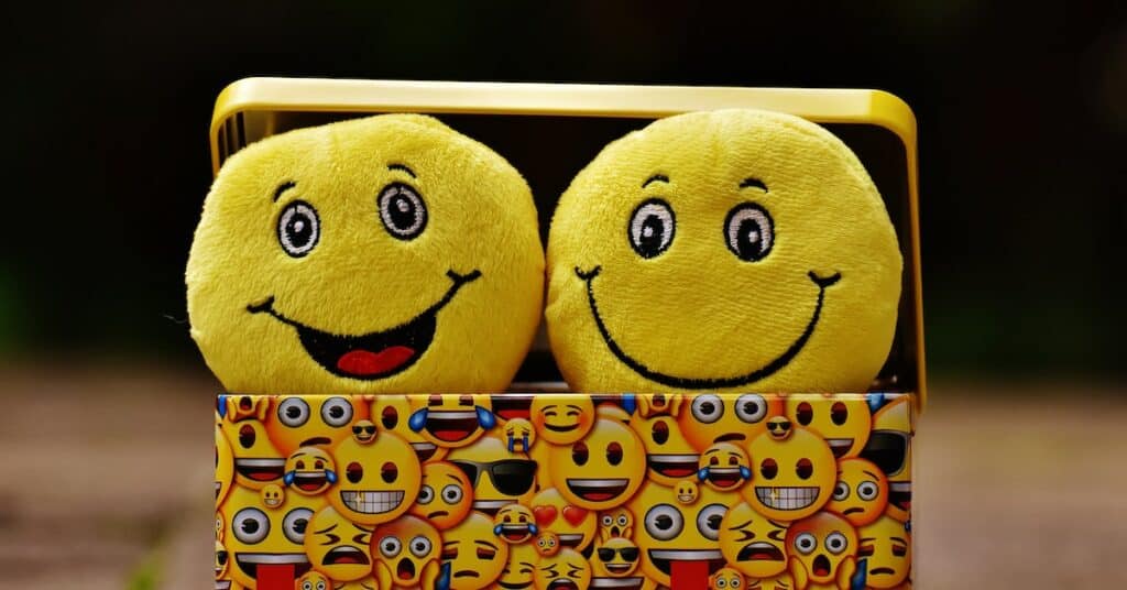 smiley faces in a box not caring what people think